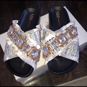 NEIMAN MARCUS BRAND EMBELLISHED SLIDES